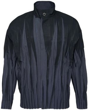 Issey Miyake Edge Pleated High-Neck Jacket - Blue