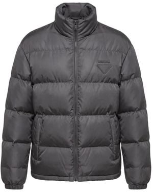 Prada Gefütterte Jacke Mit Logo-Patch - Grau