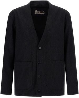 Herno V-Neck Wool-Twill Jacket - Black