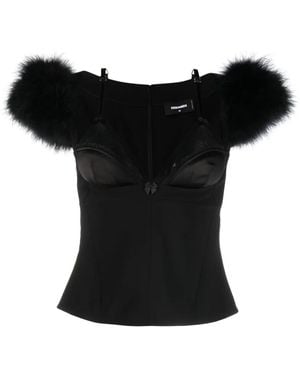 DSquared² Goth Feather-Trim Bustier Top - Black