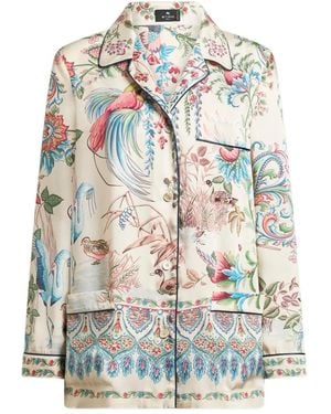 Etro Twill Blouse Met Bloemenprint - Wit