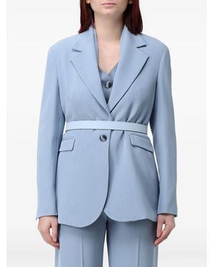 Hanita Belted Chain-Detail Jacket - Blue