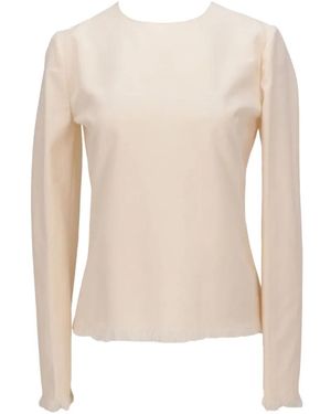 Tom Ford Frayed-Edge Long-Sleeve Top - White