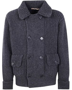 Nuur Double-breasted Ribbed Cardigan - ブルー