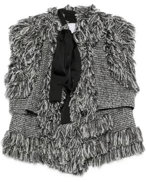 Sacai Fringed Tweed-Effect Jacket - Grey