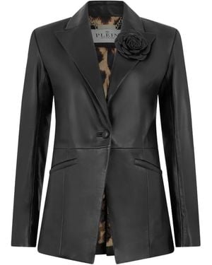Philipp Plein Blazer Con Applicazione A Fiori - Nero
