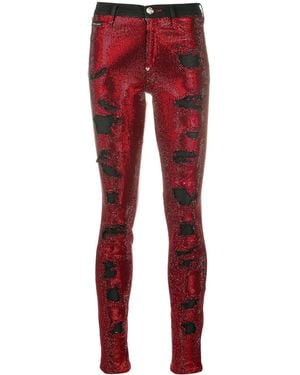 Philipp Plein Vaqueros Pitillo Con Detalles De Cristal - Rojo