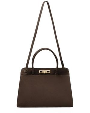 Fabiana Filippi Large Suede Twist-Lock Tote Bag - Brown