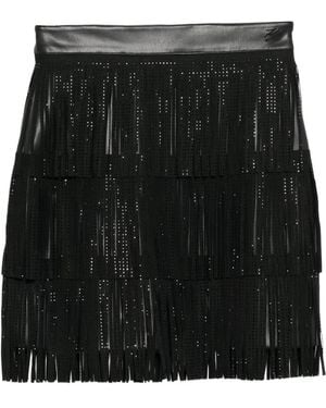KARL LAGERFELD Rhinestone-Embellished Fringe Mini Skirt - Black