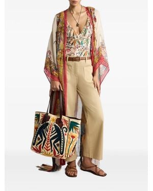 Etro Seersucker Kaftan With Fringing And Placed Paisley Foliage Print - White
