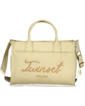 Twinset Logo-Embroidered Tote Bag - Metallic
