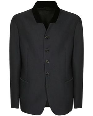 Giorgio Armani Velvet-Collar Textured-Finish Blazer - Black