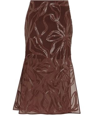 Brunello Cucinelli Midi-Rok Met Bloemenprint En Pailletten - Bruin