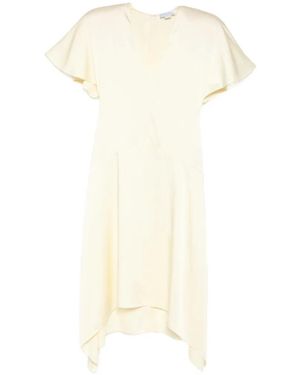 Stella McCartney V-Neck Short-Sleeve Satin Midi Dress - White