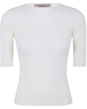 Twinset Ribbed Knitted Top - White