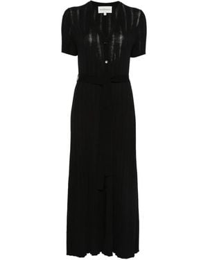 Bompard V-Neck Ribbed Midi Dress - Black