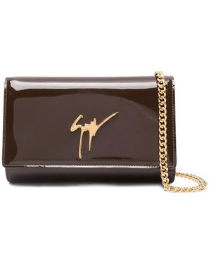 Giuseppe Zanotti Patent-Leather Logo Clutch Bag - Brown
