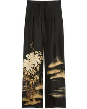 Max Mara Fluid Printed Silk Trousers - Black