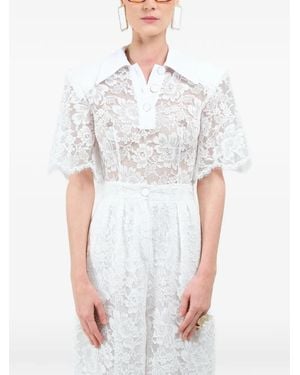 ROWEN ROSE Lace Short-Sleeves Polo Shirt - White