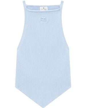 Courreges Pointy Rib-Knit Tank Top - Blue