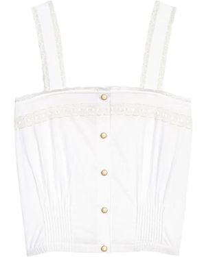 Maje Top Plisado Con Ribete De Encaje - Blanco