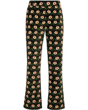 La DoubleJ Floral-Print Cropped Trousers - Black