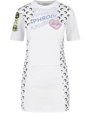 Marine Serre Graphic-Print Moon-Panelled Upcycled Mini Dress - White