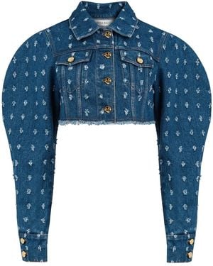 Nina Ricci Distressed-Effect Cropped Denim Jacket - Blue