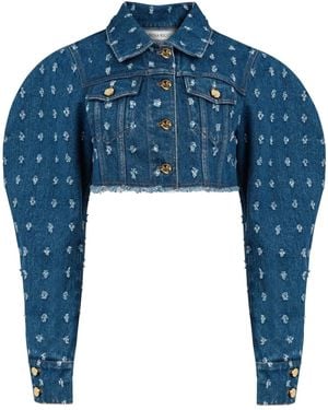 Nina Ricci Distressed-Effect Cropped Denim Jacket - Blue