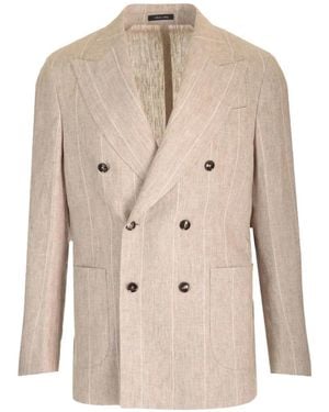 Al Duca d'Aosta Pinstripe-Pattern Double-Breasted Blazer - Natural