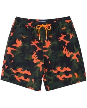 Psycho Bunny Plano Camo Print Swim Shorts - Red