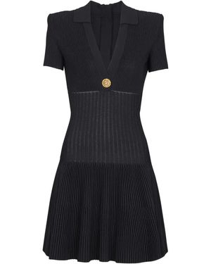 Balmain Short Flared Knit Dress - Black
