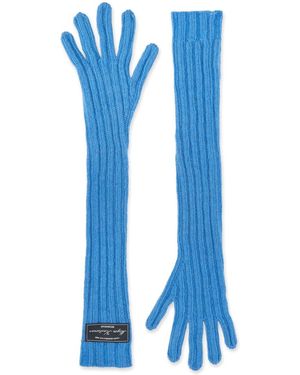 MSGM Logo-Patch Ribbed-Knit Gloves - Blue