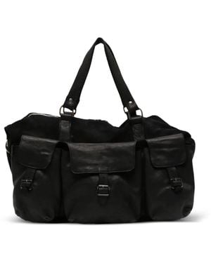 Guidi Cargo-Pocket Suede Tote Bag - Black