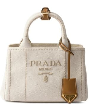 Prada Giardiniera Mini Logo-Embroidered Tote Bag - White