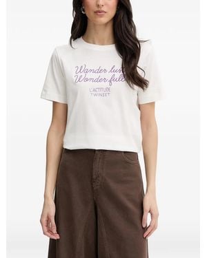 Twinset Embroidered Slogan-Print T-Shirt - White