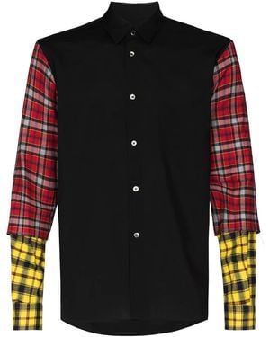 Comme des Garçons Tartan-Sleeve Buttoned Shirt - Black