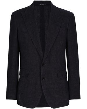 Dolce & Gabbana Cotton Linen Blazer Peak Lapels - Blue