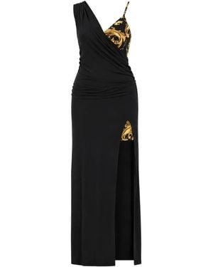Versace Jeans Couture Robe Longue Drapée À Imprimé Baroque - Black