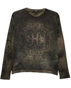 Avant Toi Paisley-Print Fine-Knit Top - Green