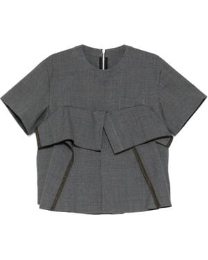 Sacai Ruffled Short-Sleeve Top - Grey