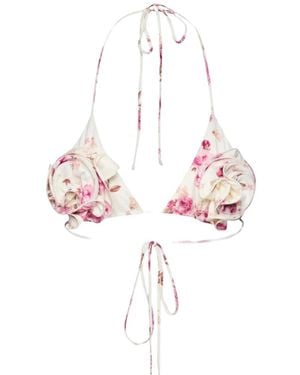 Magda Butrym Floral-Print 3D-Flower Bikini Top - White