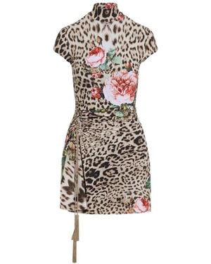 Roberto Cavalli Leopard-Print Floral-Print Dress - White