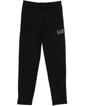 EA7 Logo-Patch Track Pants - Black