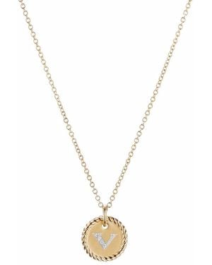 David Yurman 18Kt V Initial Charm Diamond Necklace - Metallic