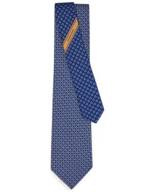 Ferragamo Gancini Square-Print Silk Tie - Blue