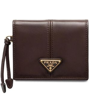 Prada Logo-Plaque Leather Wallet - Brown