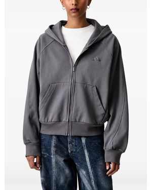 adidas Kit Logo-Embroidered Zip-Up Hoodie - Gray