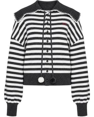 Renli Su Striped Sailor-Collar Cardigan - Black