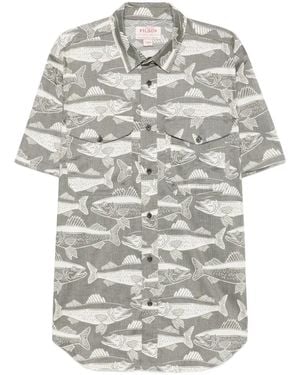 Filson Twin Lakes Fish-Pattern Short-Sleeve Shirt - Grey